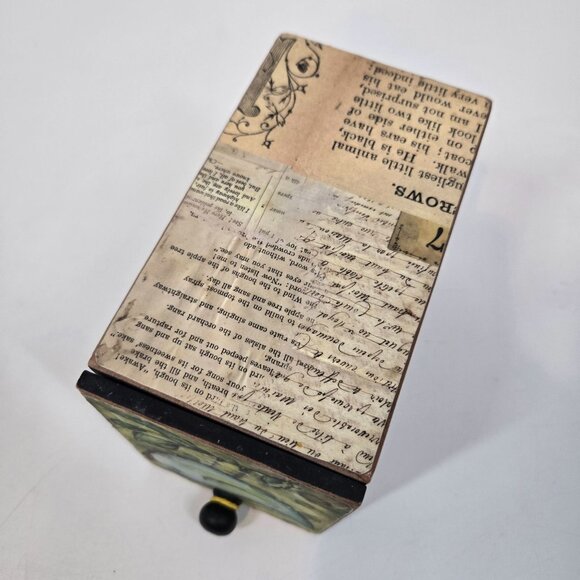Lisa Kaus Whimsical Bird Print Mini Wooden Drawer Box Desk Storage Collage Words - Picture 9 of 12